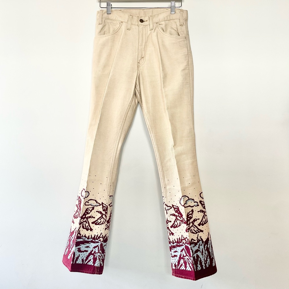 RARE True Vintage 60’s/70’s Levi’s Scenic Print Bell Bottoms 29 x 32 Geese Big E